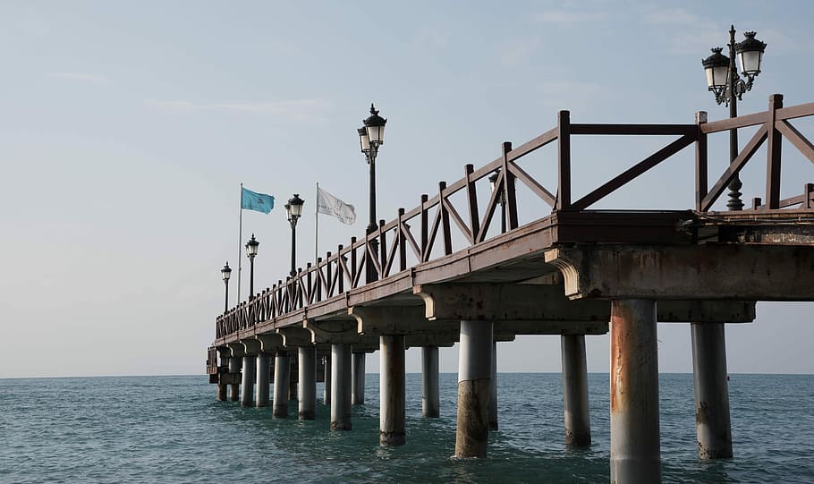 Marbella, Jetty, Beach, Sea, costa, grey, pier, bridge - man made structure HD wallpaper