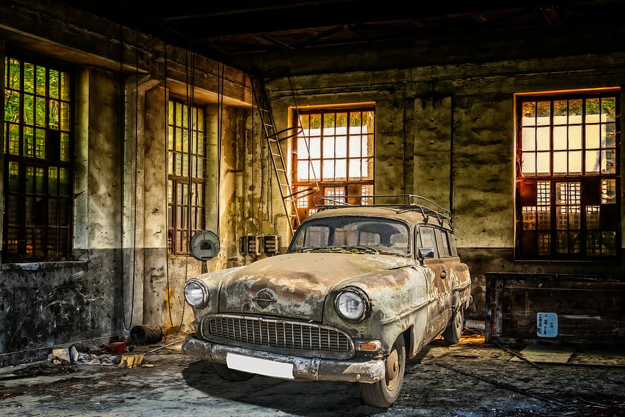 Oldtimer Standing In Garage Stock Photo - Download Image Now