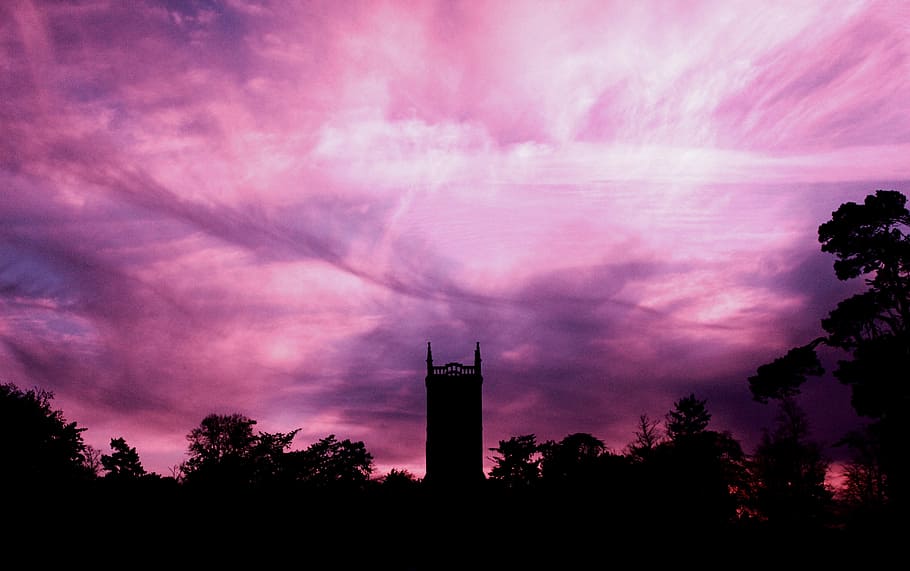 photography of silhouette of tower and trees, sky, sunset, cloud - Sky HD wallpaper