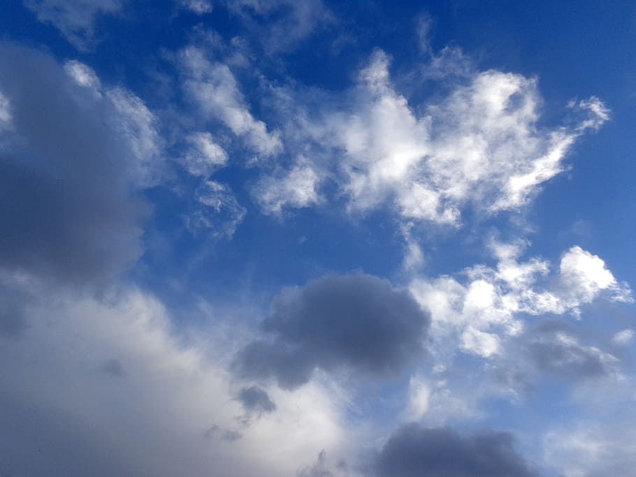 blue, cloudy, sky, dark, fluffy, clouds, colorful, atmosphere HD wallpaper