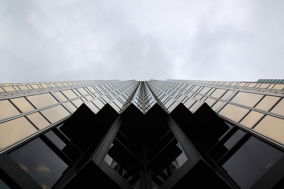 worm's eye view of high rise building, low angle of brown high-rise building HD wallpaper