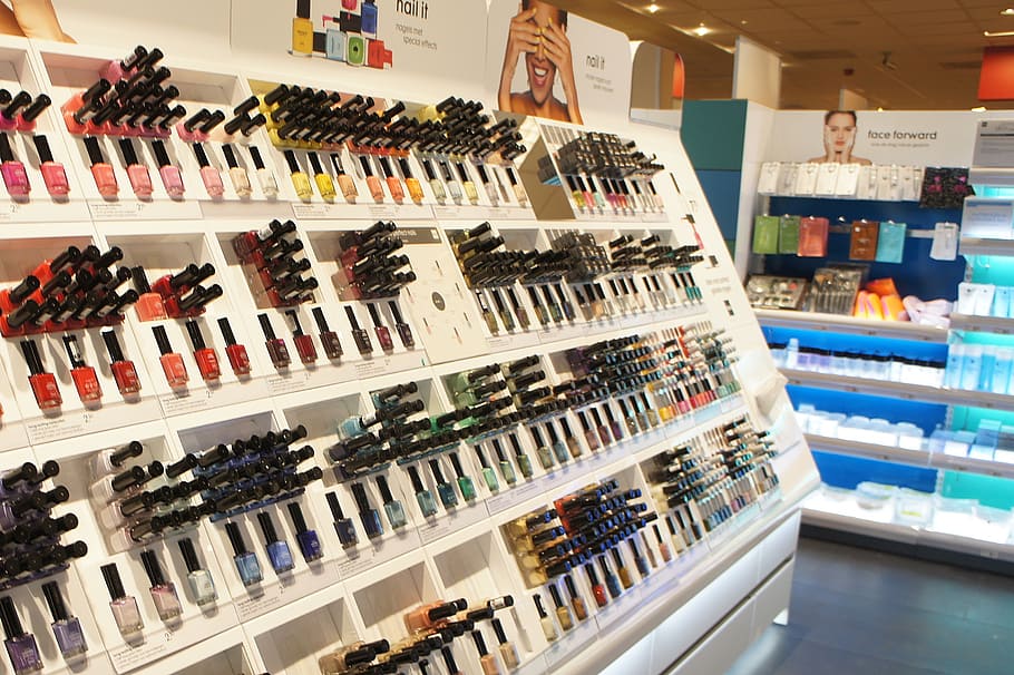 shop, make up, showcase, shelf, shopping, store, retail, choice HD wallpaper