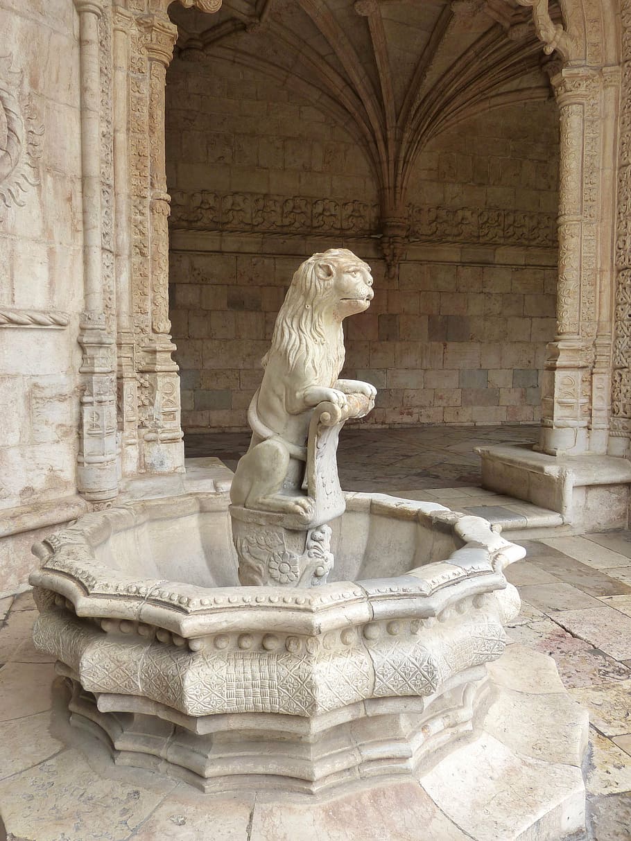 monastery, architecture, historically, lisbon, lion, statue HD wallpaper