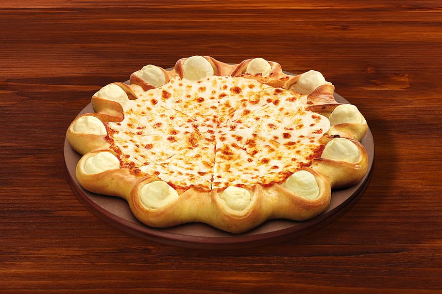 baked pie on brown surface, pizza, pizza hut, cheese, mozzarella, HD wallpaper