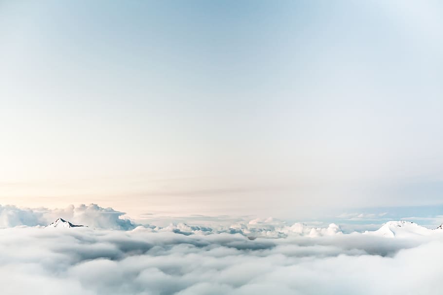 white clouds, above, mountain, peak, top, summit, high, view HD wallpaper