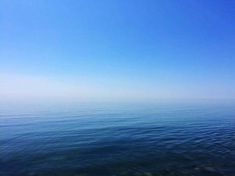 calm body of water, ocean, sea, fading, sky, vanishing, horizon, HD wallpaper