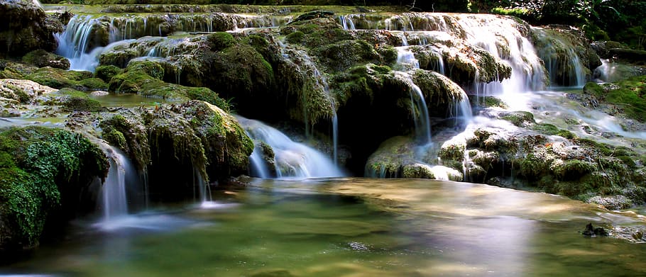 close-up photography of river during daytime, cascade, water HD wallpaper