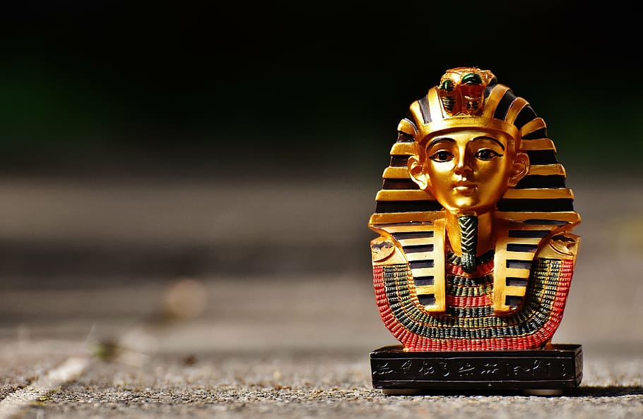 gold-colored paraoh figurine, statue, egypt, figure, egyptian