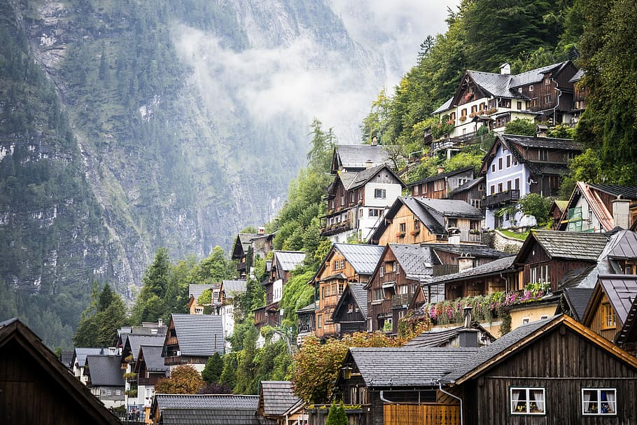 Vintage Fairytale Houses in Austrian Mountains, architecture, HD wallpaper