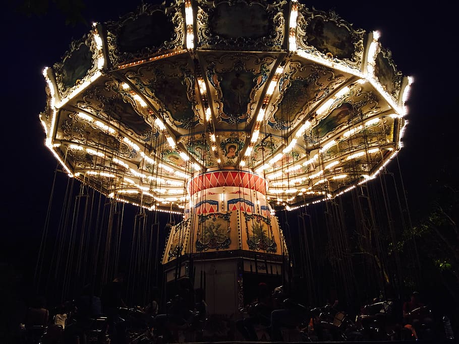 Illuminated Carousel, architecture, art, dark, evening, festival HD wallpaper