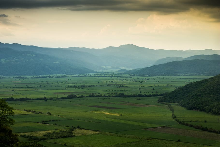 mountains, crops, properties, green, air, planting, landscape HD wallpaper