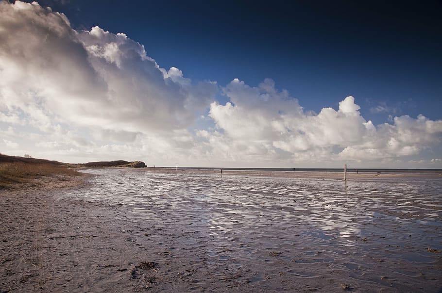 beach, clouds nature, background, ocean, landscape, horizon HD wallpaper
