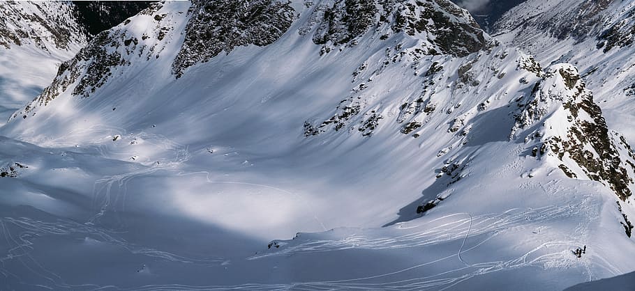 Mountain Alps, black mountain covered by white snow during daytime HD wallpaper