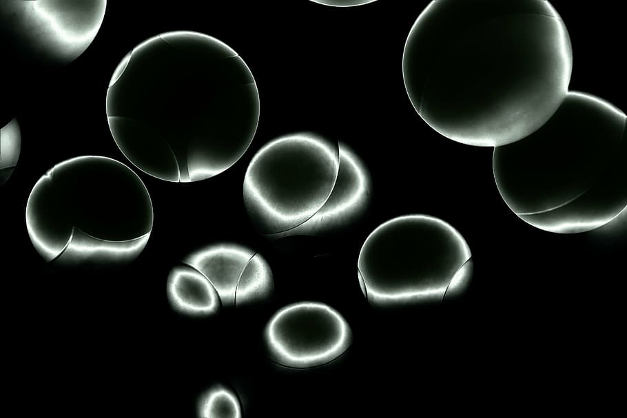 flying balls, dark, shadow, abstract, art, bacteria, surreal HD wallpaper