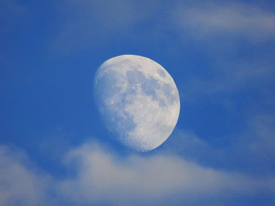 Moon, Cloud, Astronomy, sky, blue, satellite, space, nature HD wallpaper