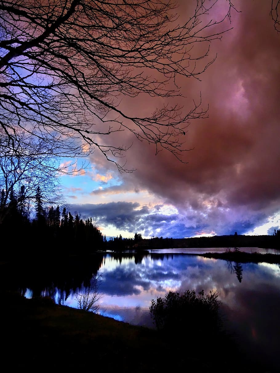 landscape, sunset, twilight, sky, nature, colors, clouds, lake HD wallpaper