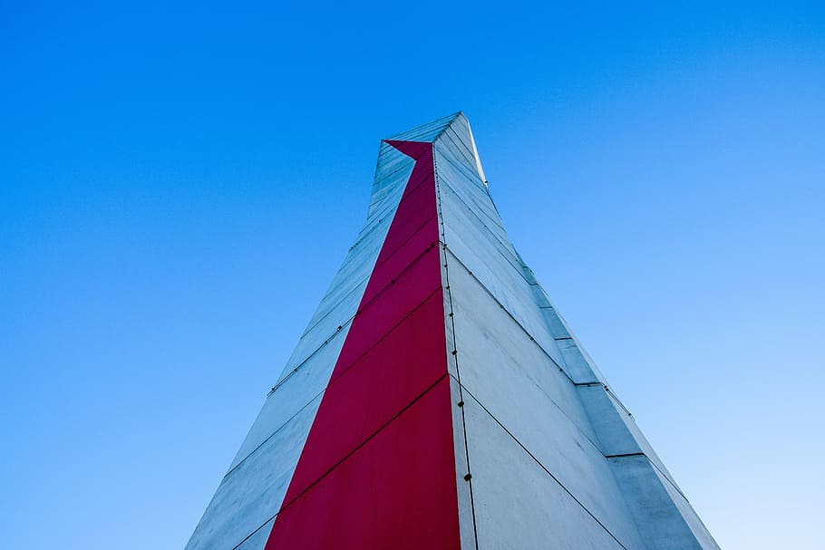 architecture, blue, blue sky, red, white, clear sky, no people HD wallpaper