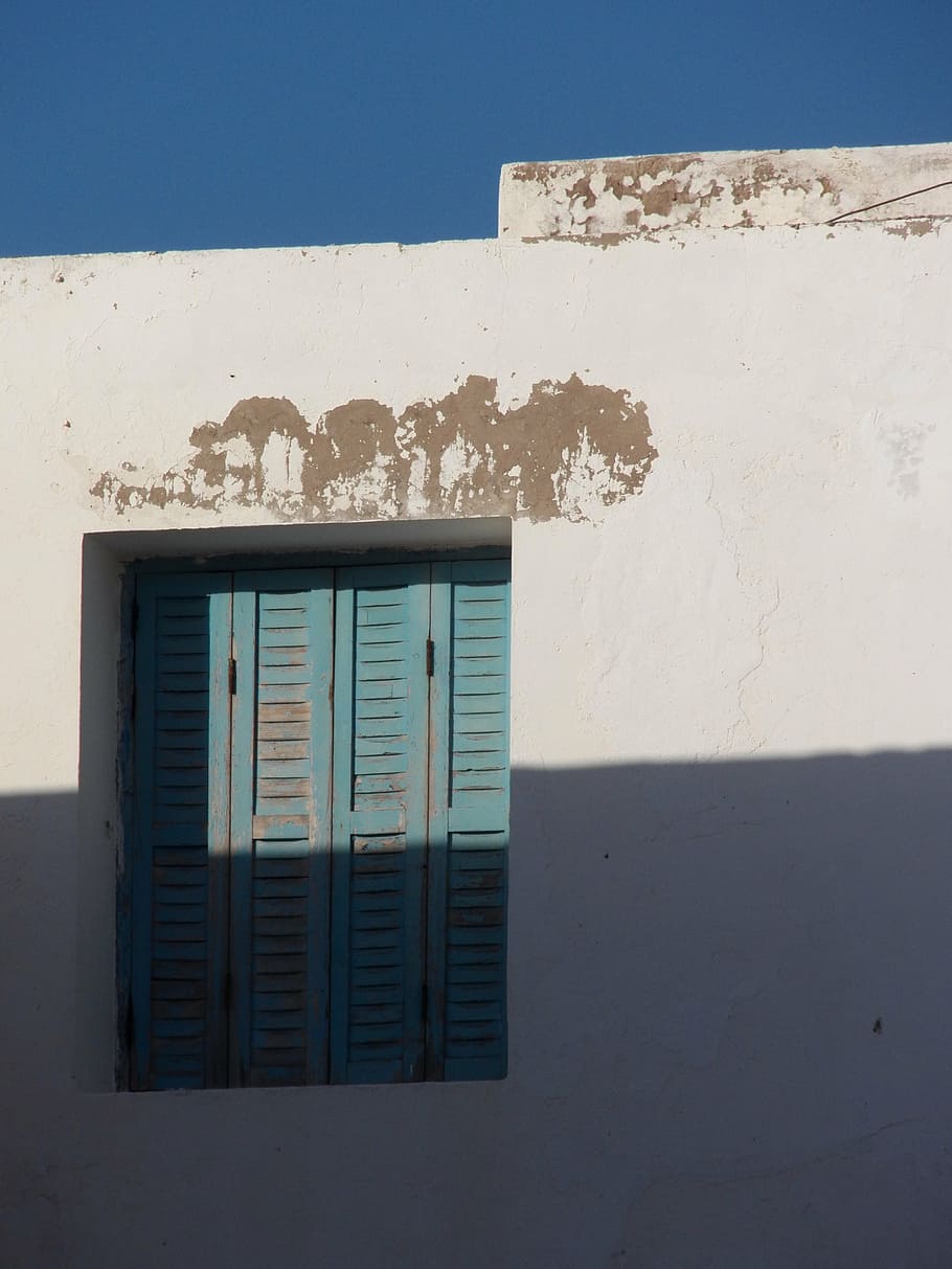 blue, blue window, wall, architecture, building, built structure HD wallpaper