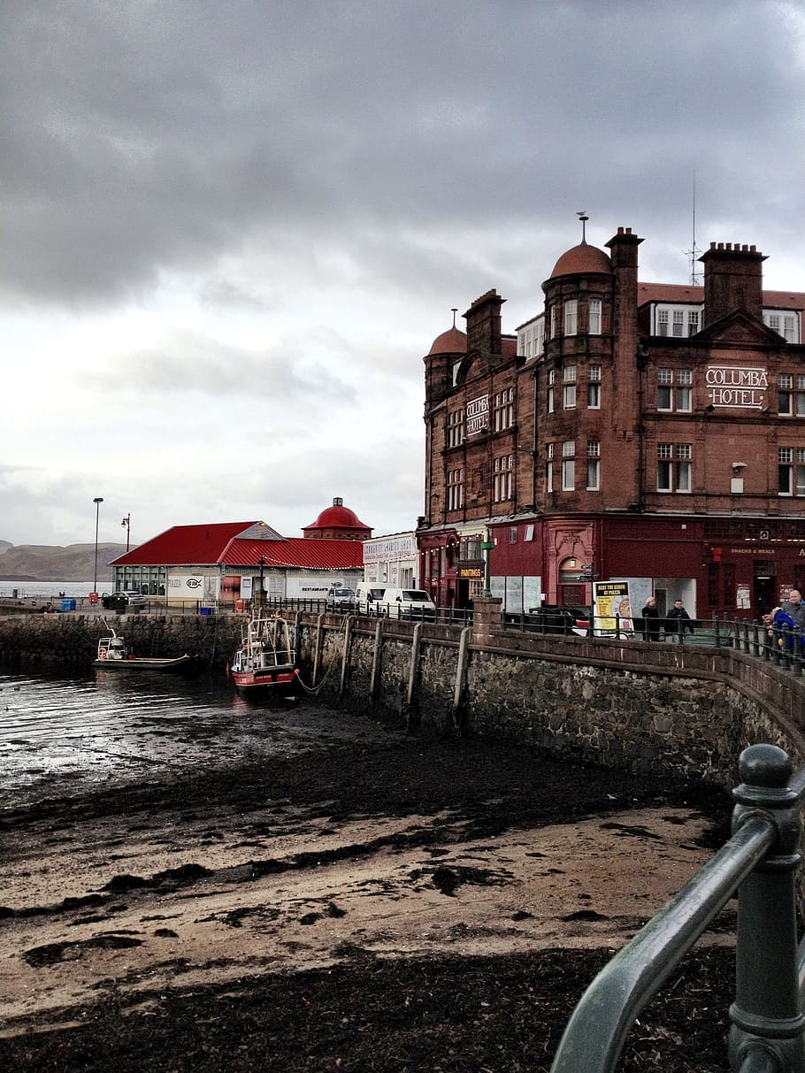 oban, scotland, dock, architecture, building, sea, port, boast, HD wallpaper