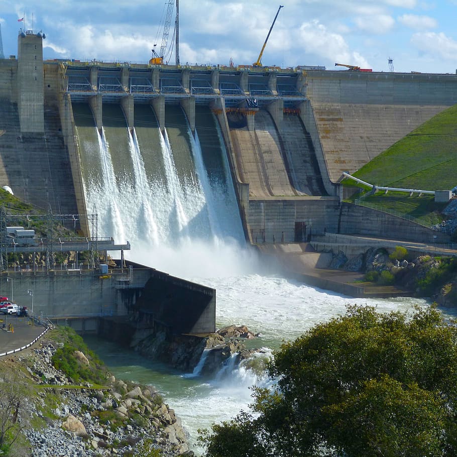 flashing water coming from dam, Overflow, Water, Energy, Energy, Technology