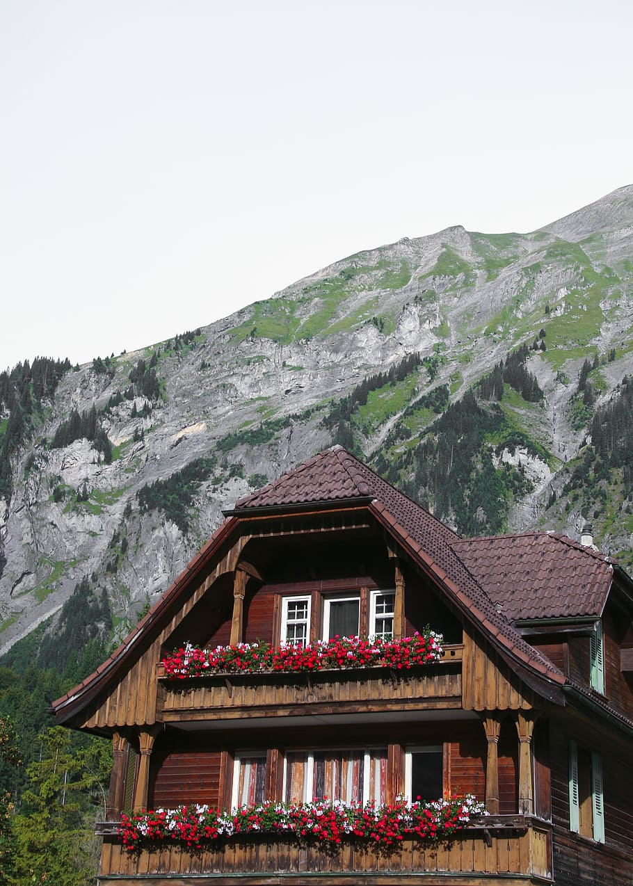 Swiss, Farmhouse, Mountains, Chalet, swiss farmhouse, switzerland, HD wallpaper