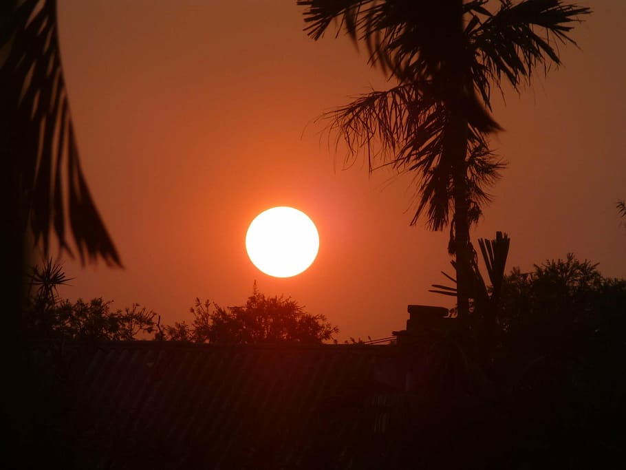 sun, orange, sunset, light, glow, sunlight, red, natural beauty HD wallpaper