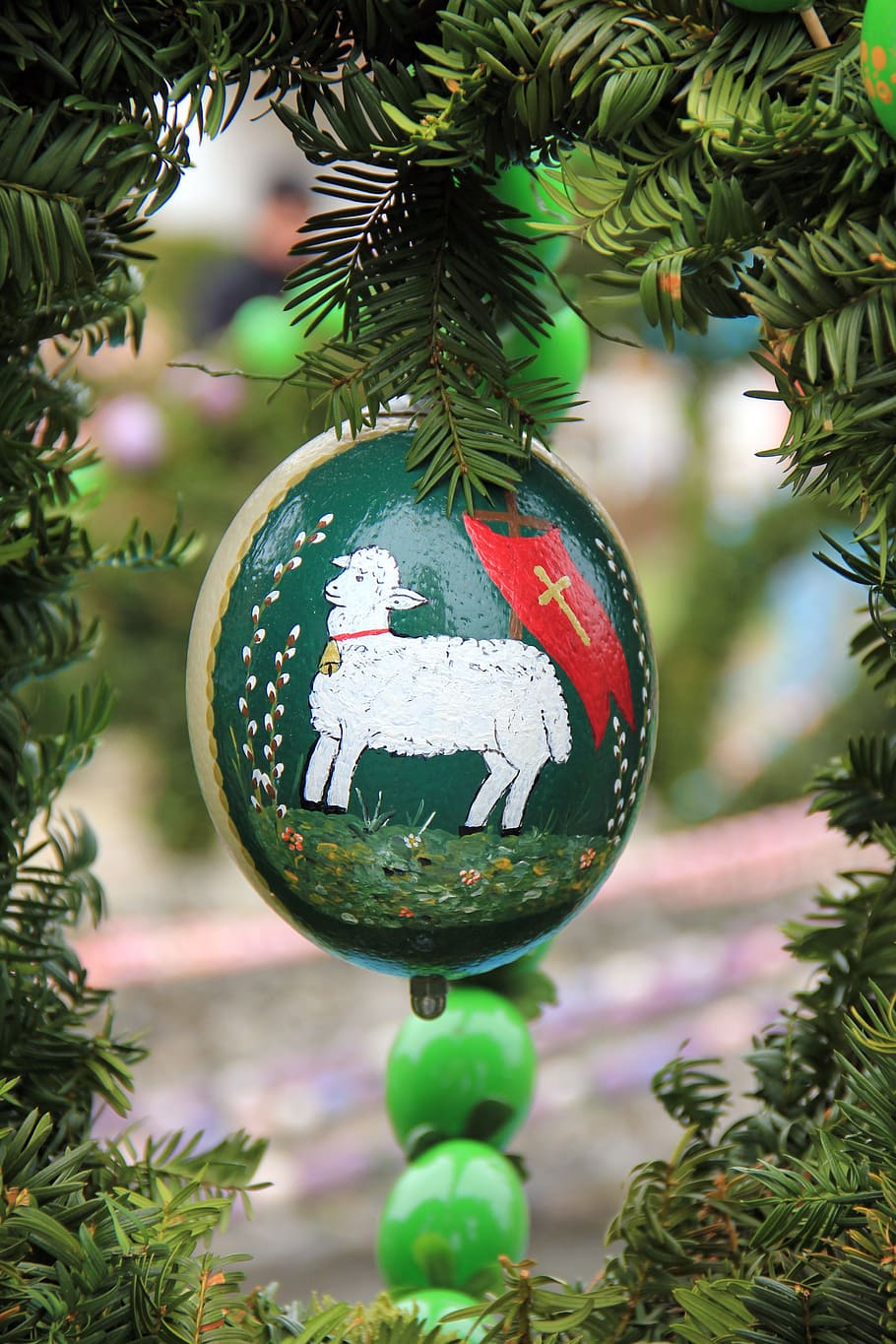 Easter Egg, Well, Sheep, easter well, passover, green, christmas HD wallpaper