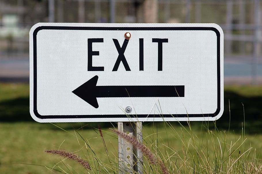 white and black exit street sign, exit sign, direction, arrow HD wallpaper