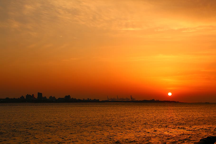 taiwan, taipei, fisherman's wharf, sky, sunset, orange color, HD wallpaper