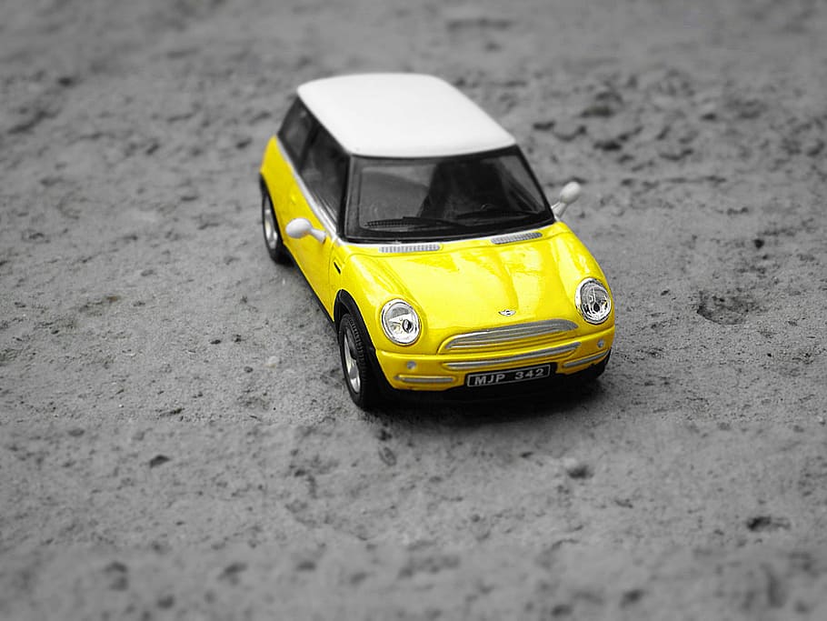 mini cooper, yellow, macro, vehicle, auto, yellow car, antique auto HD wallpaper