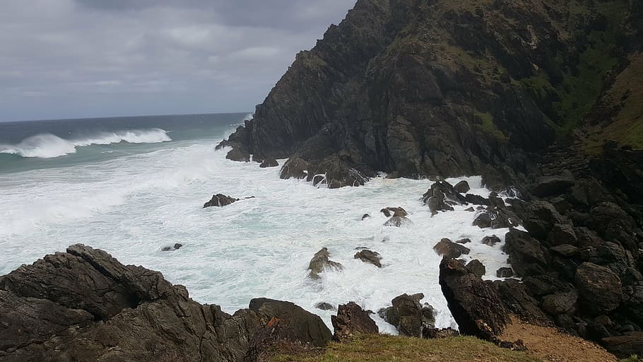 sea, shore, cliffs, waves, froth, whitewater, ocean, nature HD wallpaper