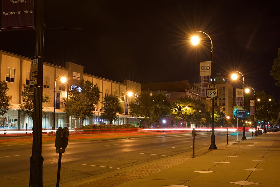 night, light, city, illuminated, street, street light, road HD wallpaper