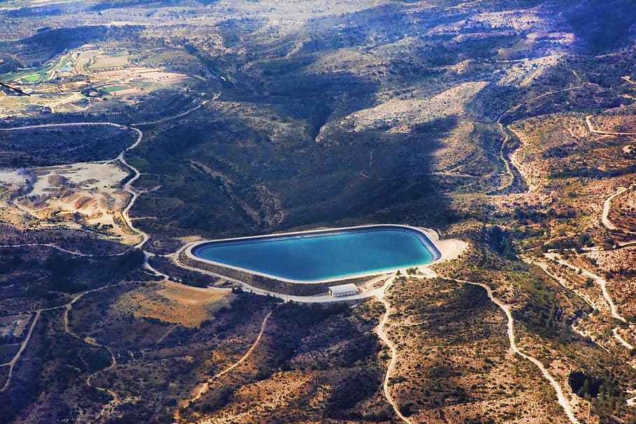 basin, water, spain, plane view, landscape, mountains, aerial view HD wallpaper