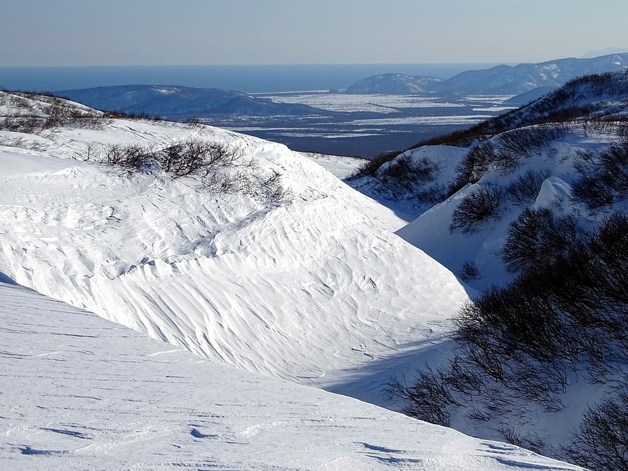 mountains, depression, yama, pit, snow, cornice, namet, winter HD wallpaper