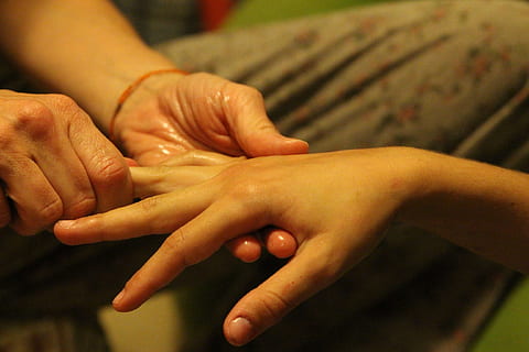 person massaging the hand of woman, holding, child, hands, together HD wallpaper