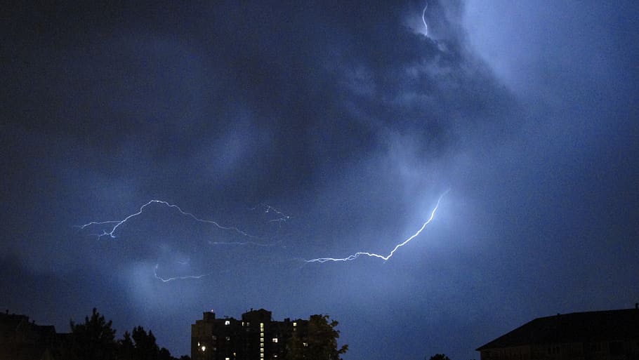 storm, lightning, clouds, night, night sky, skyline, dark, nature HD wallpaper