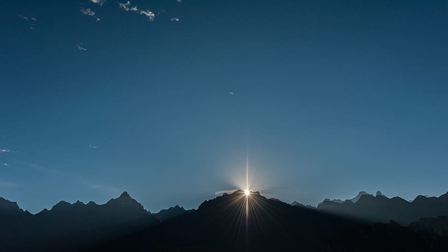 mountain, dark, blue, sky, clouds, nature, landscape, sunset HD wallpaper