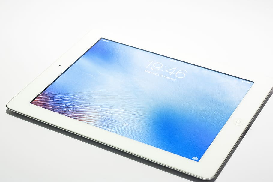 HD wallpaper: white iPad displaying lock screen on white background, Apple  | Wallpaper Flare