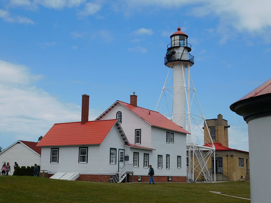 whitefish bay lighthouse, whitefish point, architecture, building exterior HD wallpaper