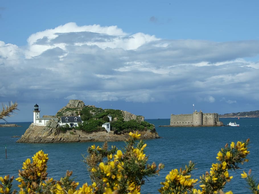 Island, Brittany, Sea, Landscape, castle bull, carentec, architecture, HD wallpaper