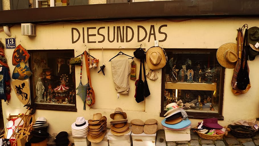 souvenirs, old, second hand, nostalgic, nostalgia, sale, hat shop, HD wallpaper