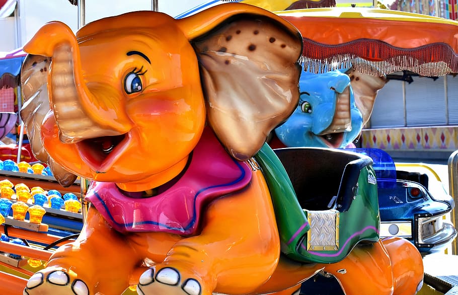 elephant carosel, carousel, ride, colorful, year market, folk festival, HD wallpaper
