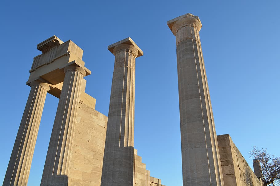 greece, holidays, blue sky, finds, ancient greeks, columns, HD wallpaper