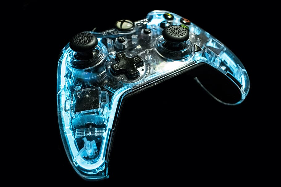 teal and black Xbox 360 wireless controller, game, remote control HD wallpaper