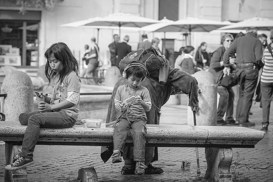 piazza navona, rome, italy, street, people, beggar, children, HD wallpaper