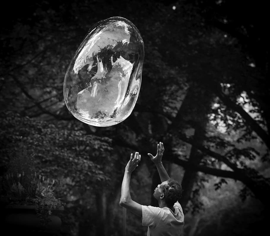 bubble, soap bubble, reflection, transparent, outdoors, people HD wallpaper