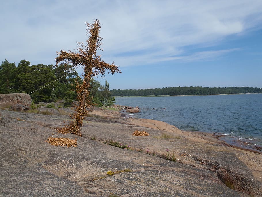 cross, archipelago, sweden, coast, landscape, sea, nature, bank HD wallpaper