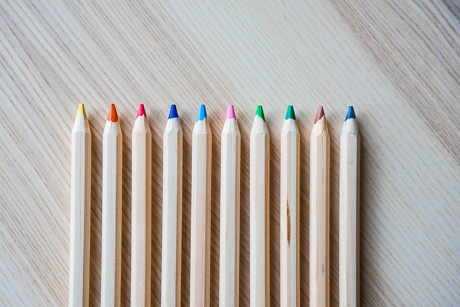 Colored Pencils in a Row #1, colorful, colors, creative, creativity, HD wallpaper