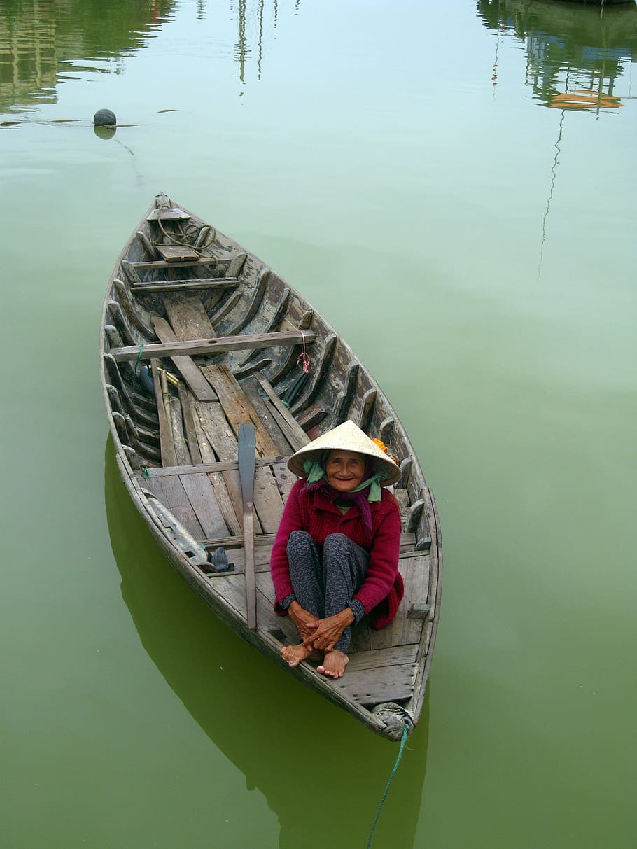 Woman, Old, Vietnamese, Senior, senior woman, boat, high angle view, HD wallpaper
