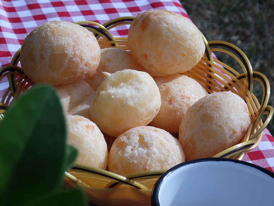 cheese bread, snack, breakfast, basket, mug, food, food and drink HD wallpaper